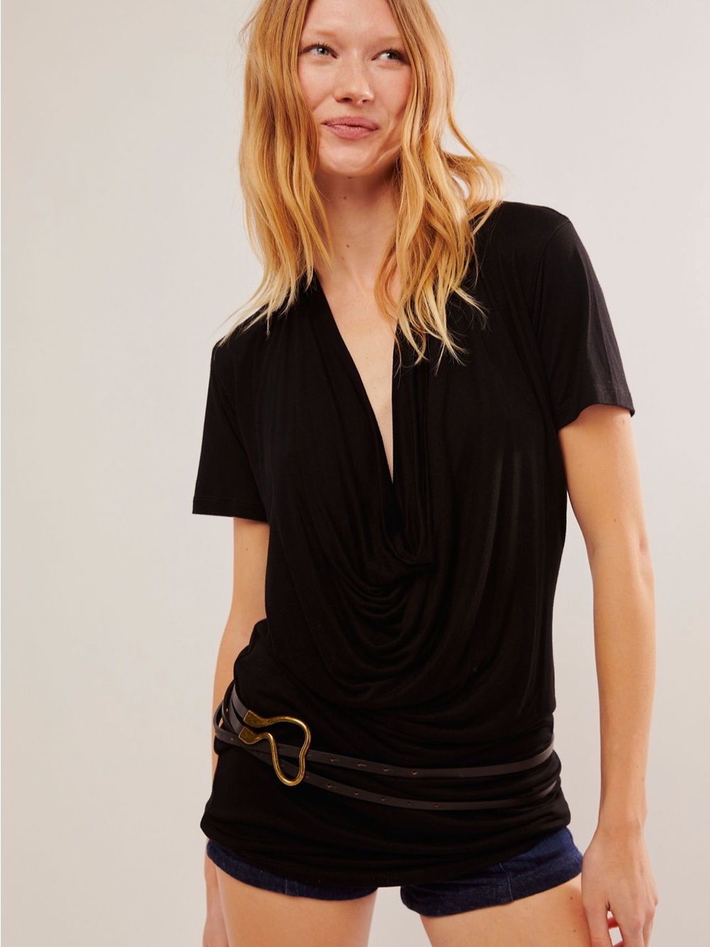 Nicholas K Black Draped V-Neck Short Sleeve Top